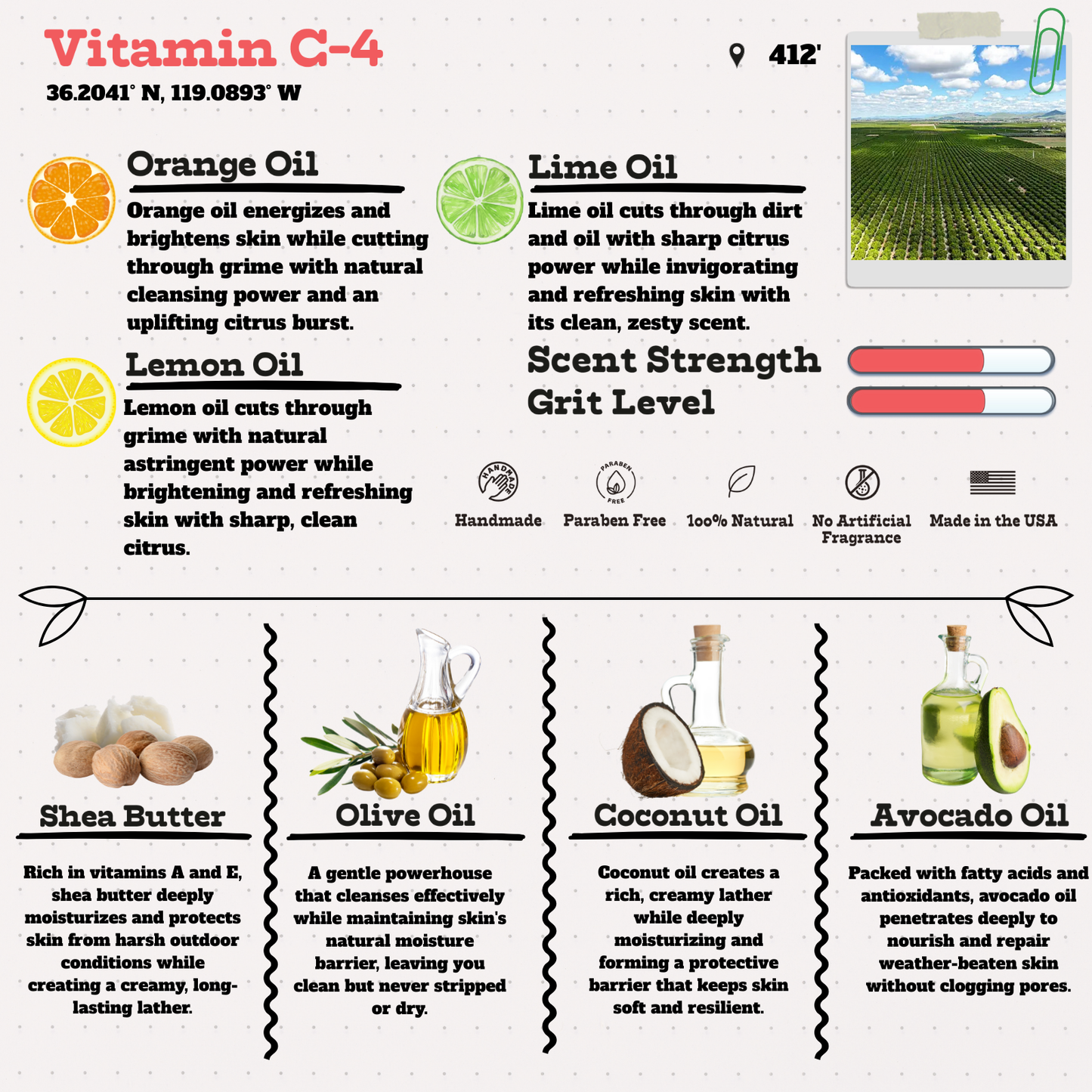 Wild Timber Vitamin C-4 cold process orange lime lemon grapefruit essential oil soap