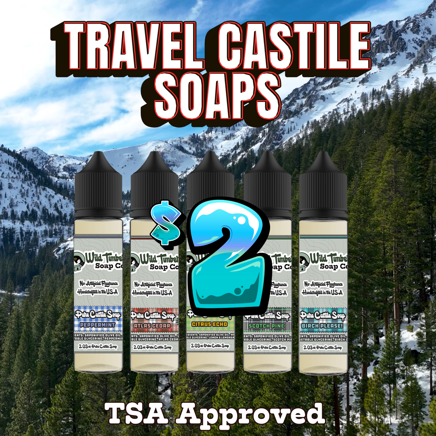 Wild Timber Travel Castile Soap (TSA-Approved 60ml)
