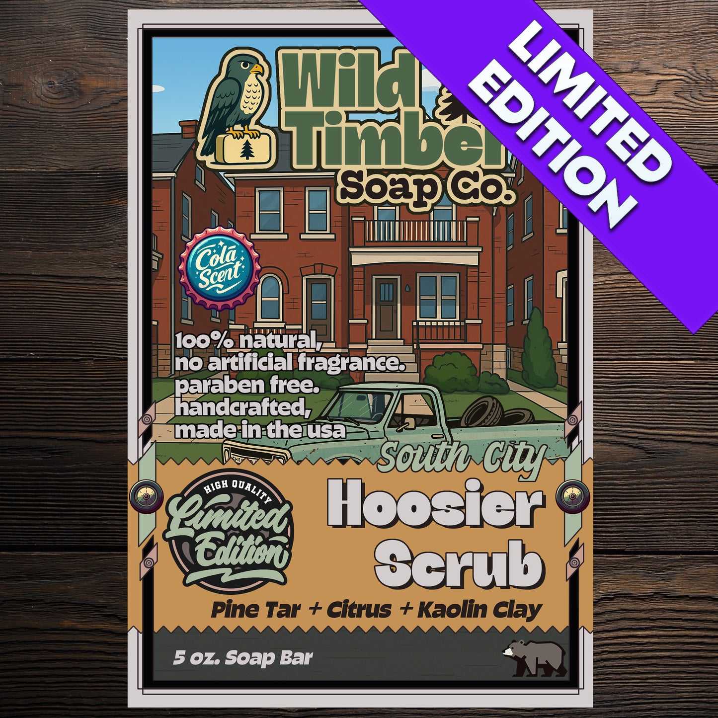 South City Hoosier Scrub – Pine Tar & Cola Soap Bar for Deep, No-Nonsense Clean