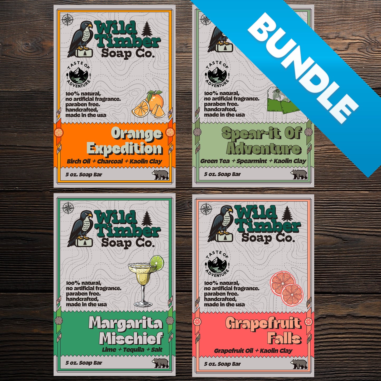 Taste of Adventure - Orange, Grapefruit, Margarita & Green Tea & Spearmint Natural Soap Bar Bundle