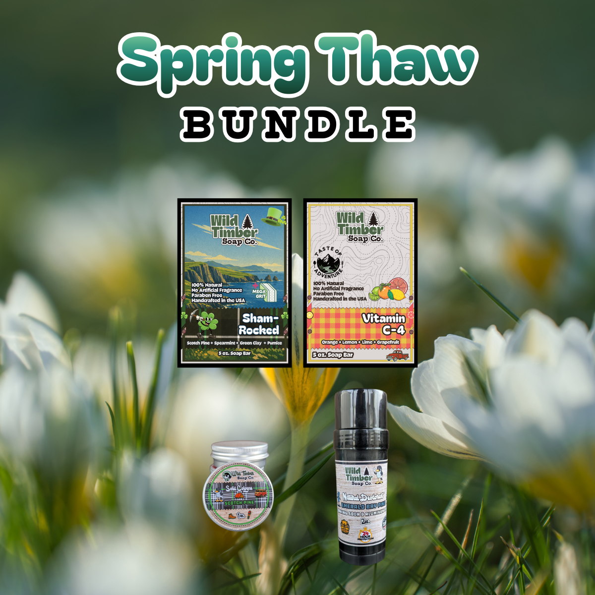 Wild Timber Spring Thaw Bundle Sham-Rocked Vitamin C-4 pine deodorant solid cologne natural handmade St. Louis
