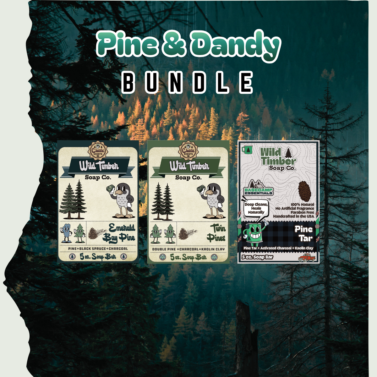 Pine and Dandy Bundle - Pine, Pine Tar and Pine & Black Spruce Natural Soap Bar Bundle