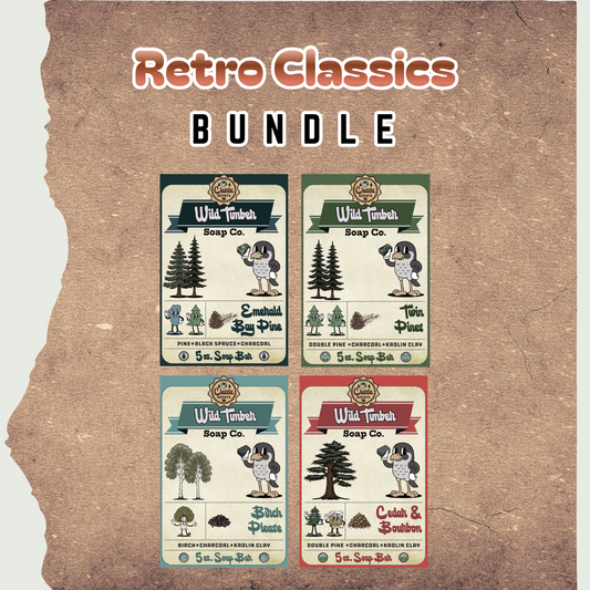 Retro Classics Bundle – Cedar & Bourbon, Birch Please, Twin Pines, Emerald Bay Pine Natural Soap