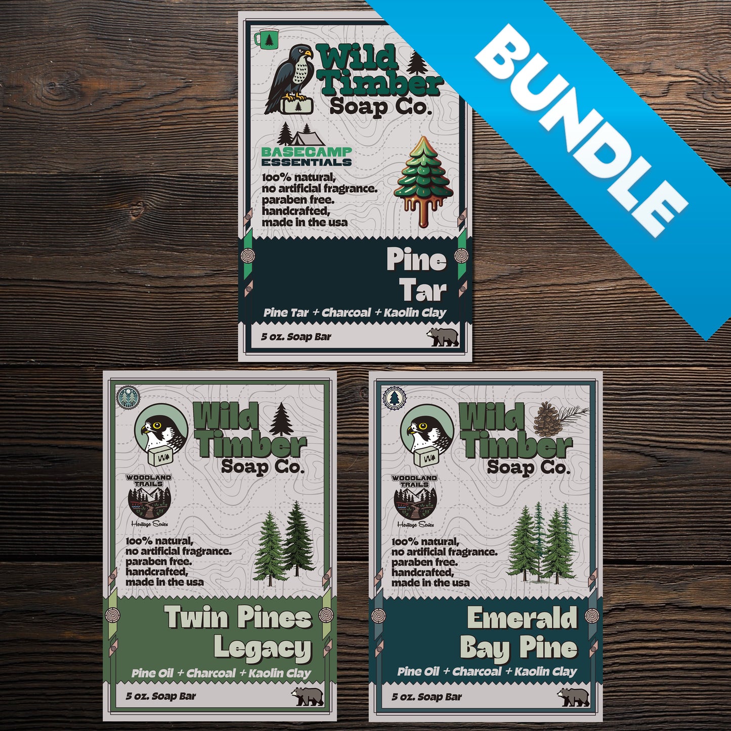 Pine and Dandy Bundle - Pine, Pine Tar and Pine & Black Spruce Natural Soap Bar Bundle