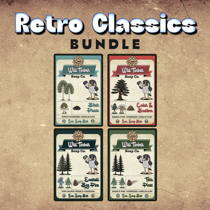 Retro Classics Bundle – Cedar & Bourbon, Birch Please, Twin Pines, Emerald Bay Pine Natural Soap