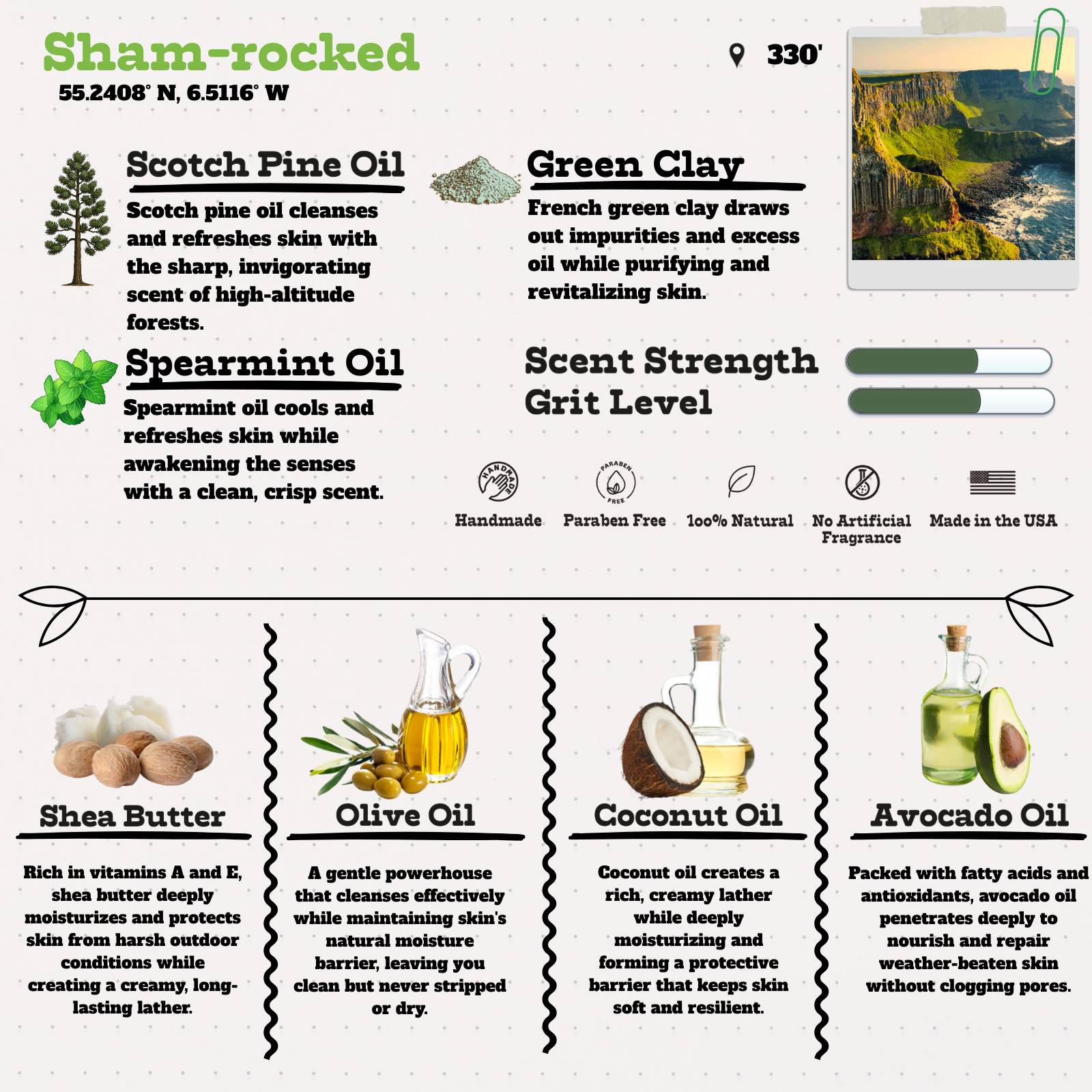 Wild Timber Sham-Rocked cold process handmade soap French green clay pumice natural ingredients