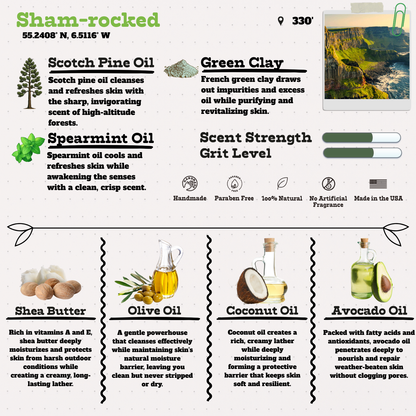 Wild Timber Sham-Rocked cold process handmade soap French green clay pumice natural ingredients